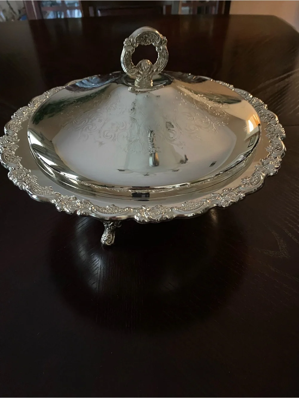 Silver Covered Serving Dish with Decorative Lid and Pyrex dish 12 inches - Picture 1 of 15